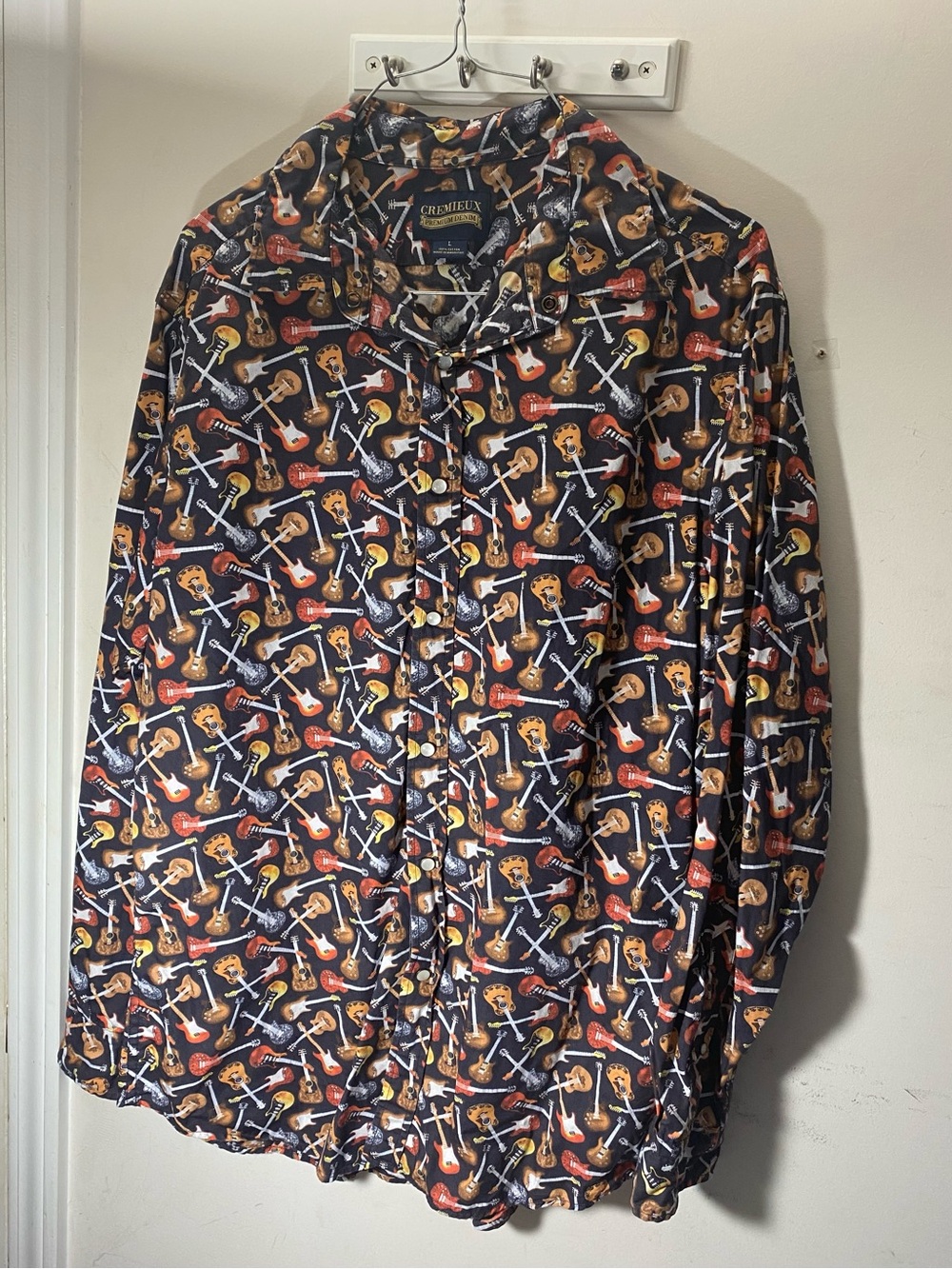 Daniel Cremieux Black Guitar-Print Long-Sleeve Button-Up Shirt